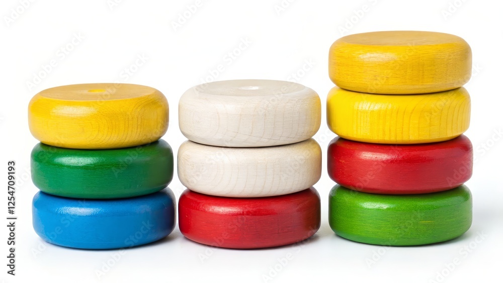 Stacked Colorful Wooden Cylinders A Playful Composition Stacked Colorful Wooden Cylinders A Playful Composition