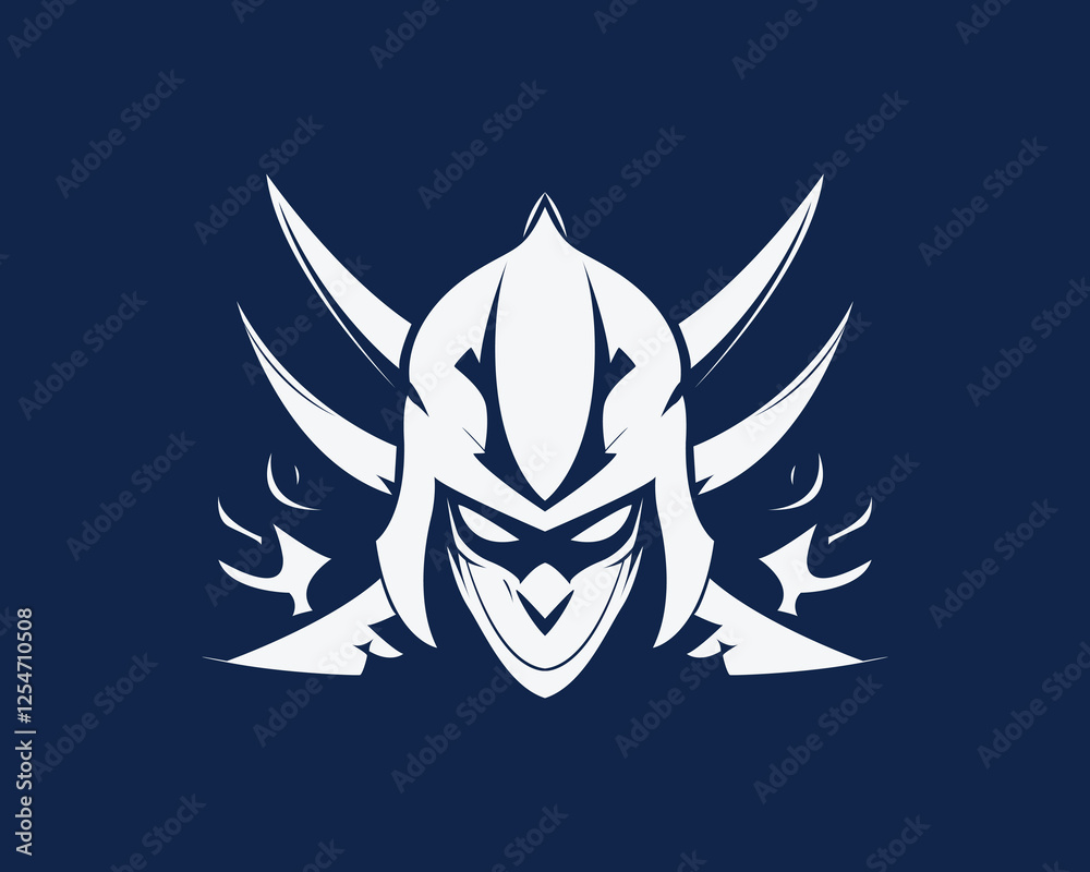 masked ninja face with angry eyes with swords on his back masked ninja face with angry eyes with swords on his back