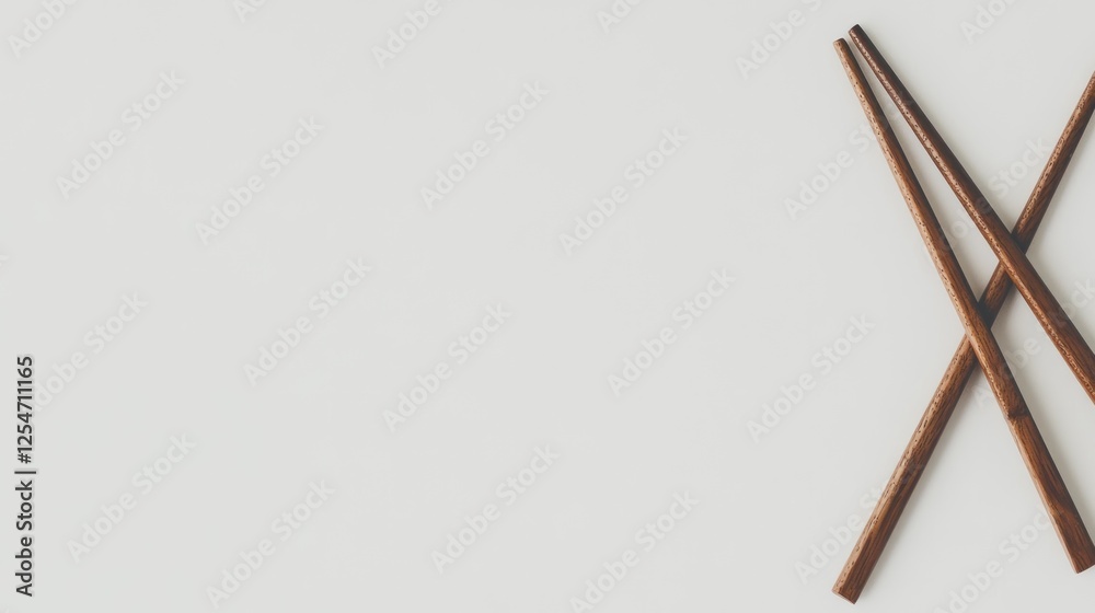 Wooden chopsticks on white background, minimalist food styling, copy space Wooden chopsticks on white background, minimalist food styling, copy space