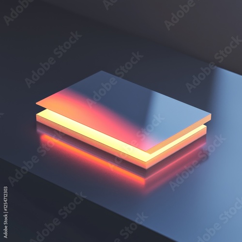 Modern Minimalist Design with Glowing Book Stacks on a Dark Surface