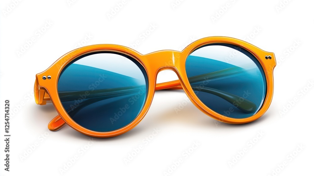Fototapeta premium Orange round sunglasses with blue lenses isolated on white.