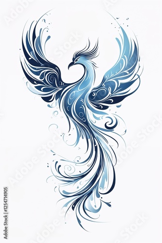 a stylized, abstract representation of a phoenix rising from the ashes, symbolizing transformation and rebirth, with delicate, swirling patterns that evoke a sense of movement and energy.