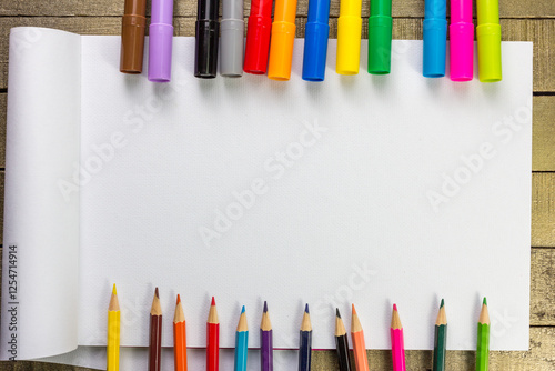 Top view of color pencils with space for text