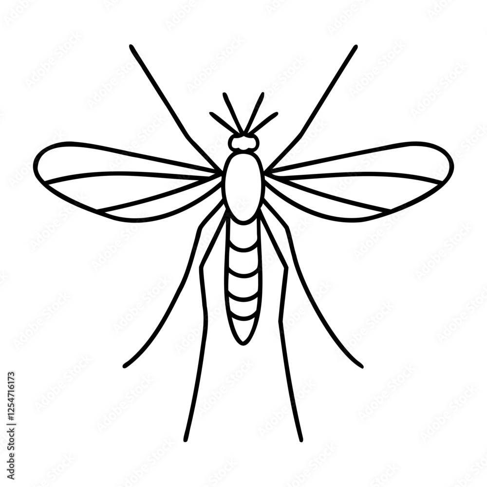 Minimalist Mosquito Line Art Vector Simple Outline Illustration on Transparent Background