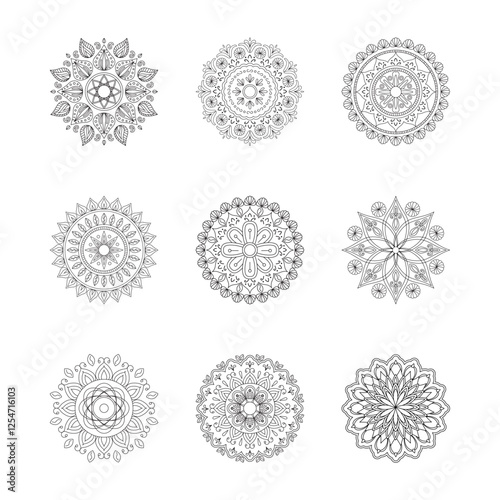 Circular Mandala Designs bundle with intricate, symmetrical patterns for coloring and decor.