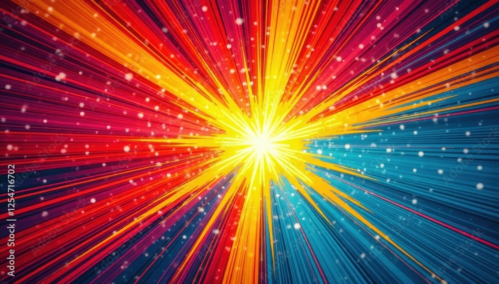 Vibrant color burst, comic style radial lines, pop art, energy