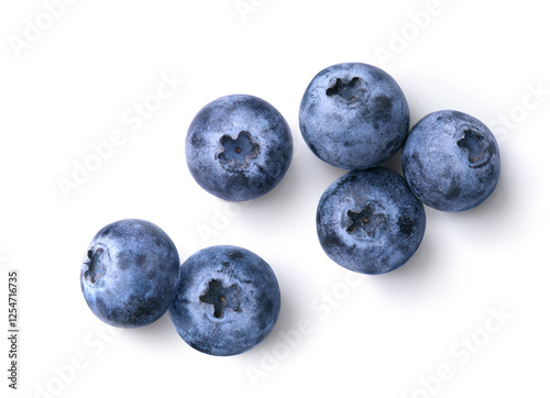 Flat lay of blueberries isolated on white. Clipping path.