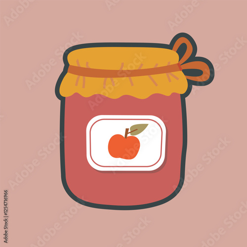 apple jam with outline flat vector design.