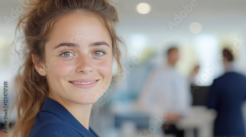 French businesswoman wearing blue smart-casual smiling at office activity Free Download French businesswoman wearing blue smart-casual smiling at office activity - GFXLoad