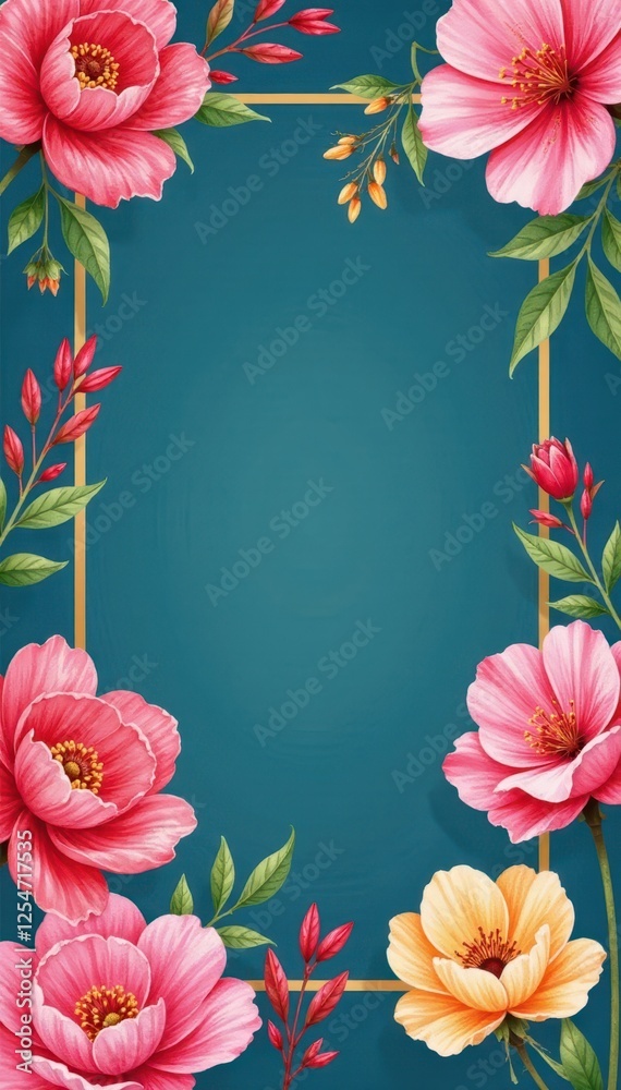 Obraz premium Bold watercolor florals within a sharp geometric border , background, poster