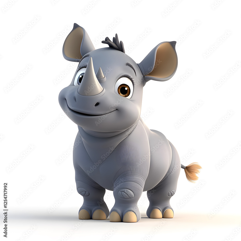 Fototapeta premium 3d cartoon cute illustration of rhino on white background