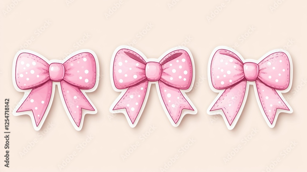 Fototapeta premium Three pink polka dot bows, cute illustration.