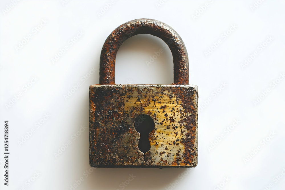 Rusty padlock on white background, security concept Rusty padlock on white background, security concept