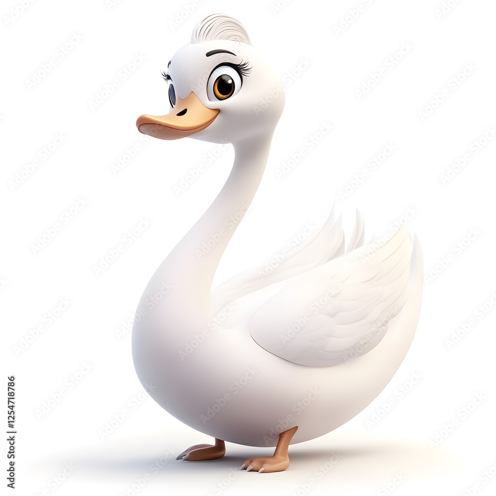 Obraz premium 3d cartoon cute illustration of swan on white background