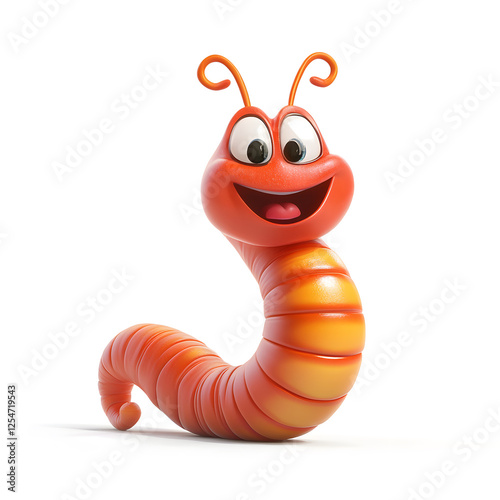 3d cartoon cute illustration of worm on white background