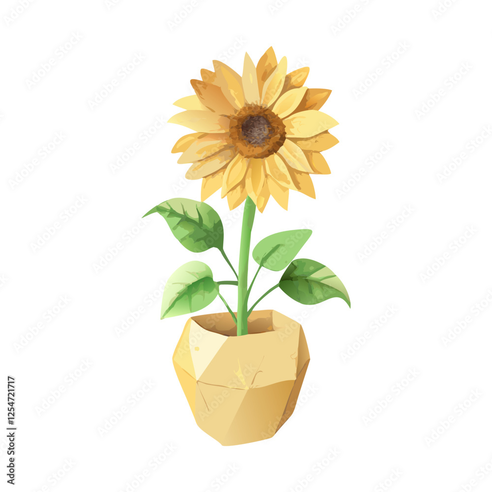 Obraz premium Single sunflower in a geometric watercolor painting vector art design