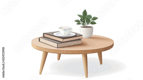 Coffee Cup, Books, and Plant on Wooden Coffee Table