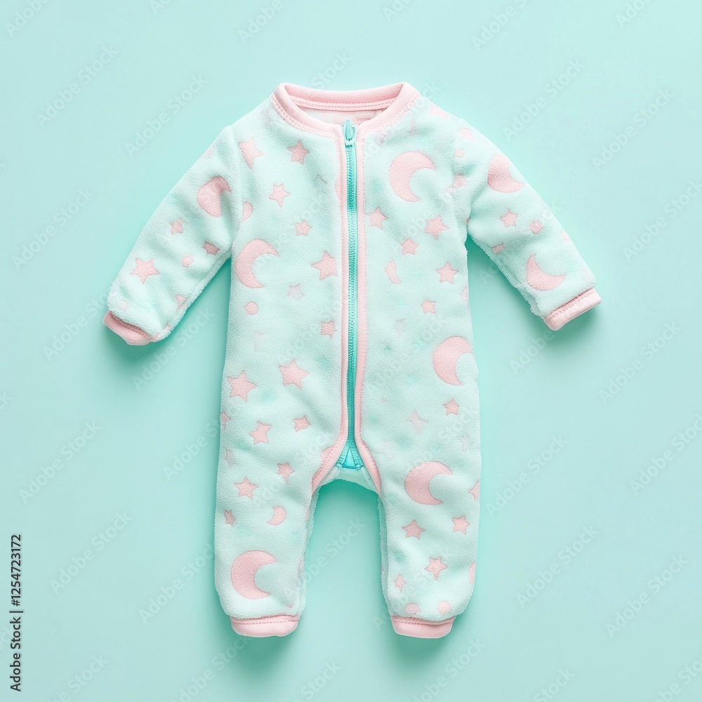 Obraz premium Baby's moon & star sleepsuit, pastel blue background