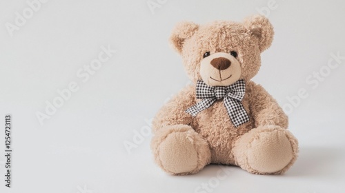 This delightful teddy bear features a soft texture and a stylish checkered bow, perfect for promoting warmth and comfort in children’s products or home decor
