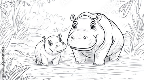 Cute Hippo Family in Jungle photo