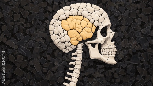 Creative Mosaic Representation of Human Spine and Skull with Brain Art Design