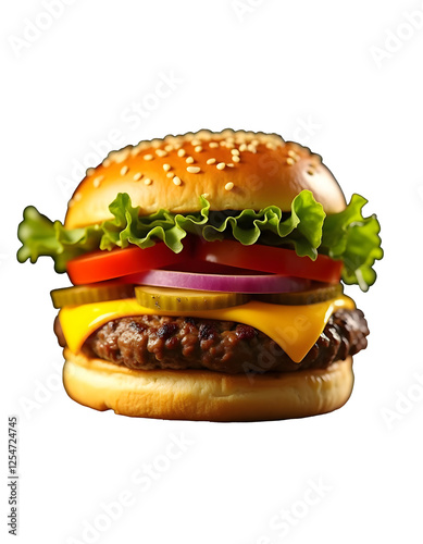 Hamburger with cheese, lettuce and tomato generative AI