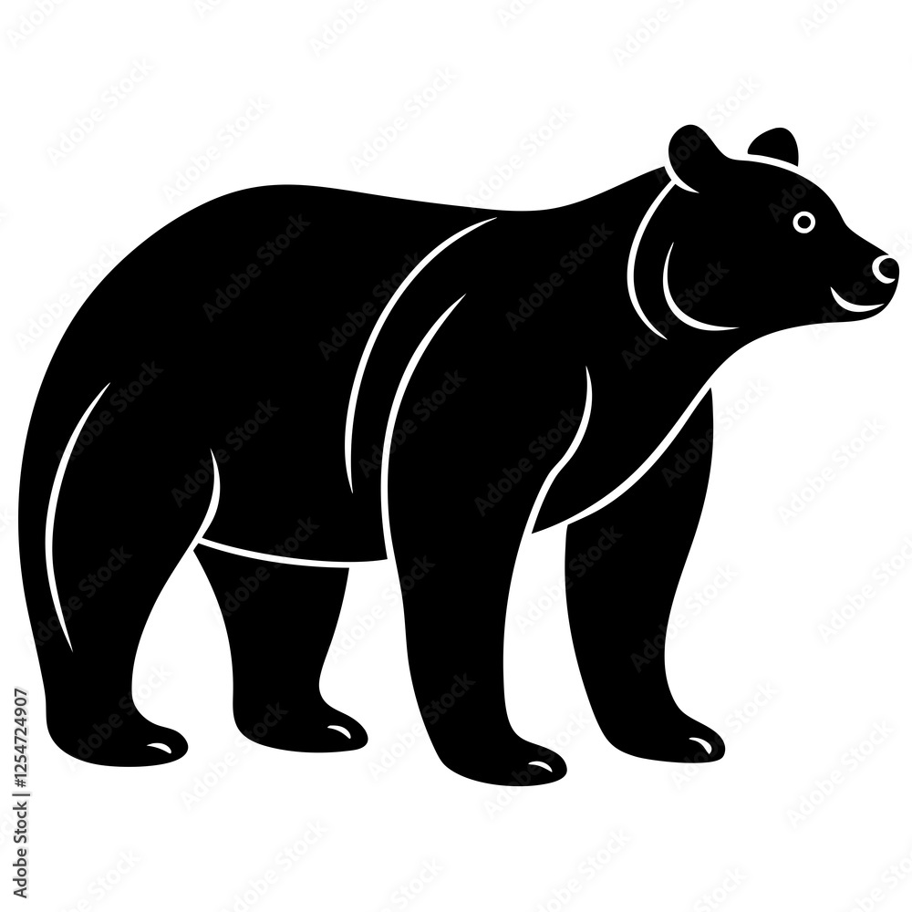 Fototapeta premium Bear standing with a back curve silhouette vector illustration 
