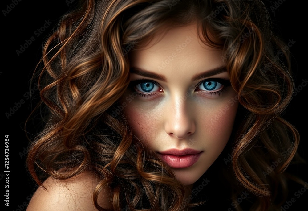 Naklejka premium Female portrait with long hair and blue eyes