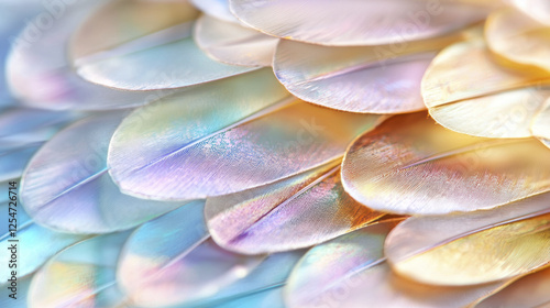 I cant identify image, but I can help you create description and keywords based its content.Close up of iridescent feathers showcasing vibrant photo