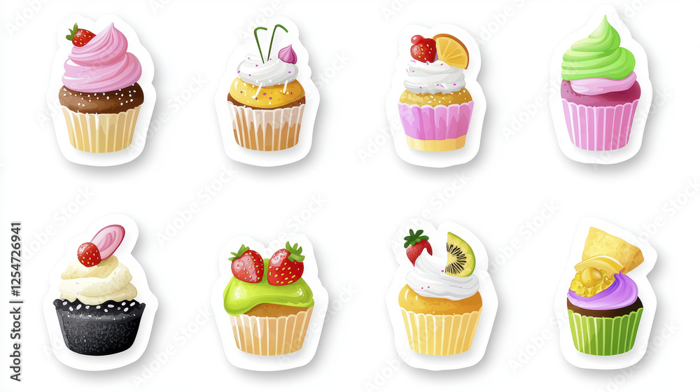 Delicious cupcakes with various toppings and colors, perfect for any celebration Delicious cupcakes with various toppings and colors, perfect for any celebration