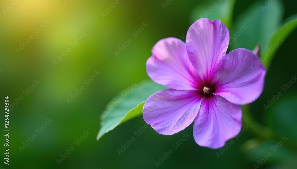 Delicate purple flower, velvety petals, fresh leaves , summer, beauty, detail Delicate purple flower, velvety petals, fresh leaves , summer, beauty, detail