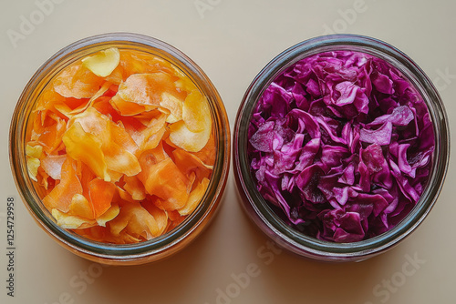 Fermented Carrots and Purple Cabbage in Glass Jars