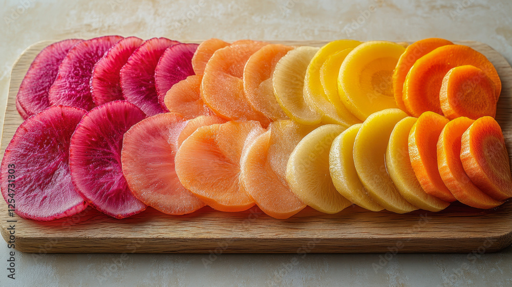 Colorful Sliced Pickled Vegetables on a Cutting Board Colorful Sliced Pickled Vegetables on a Cutting Board