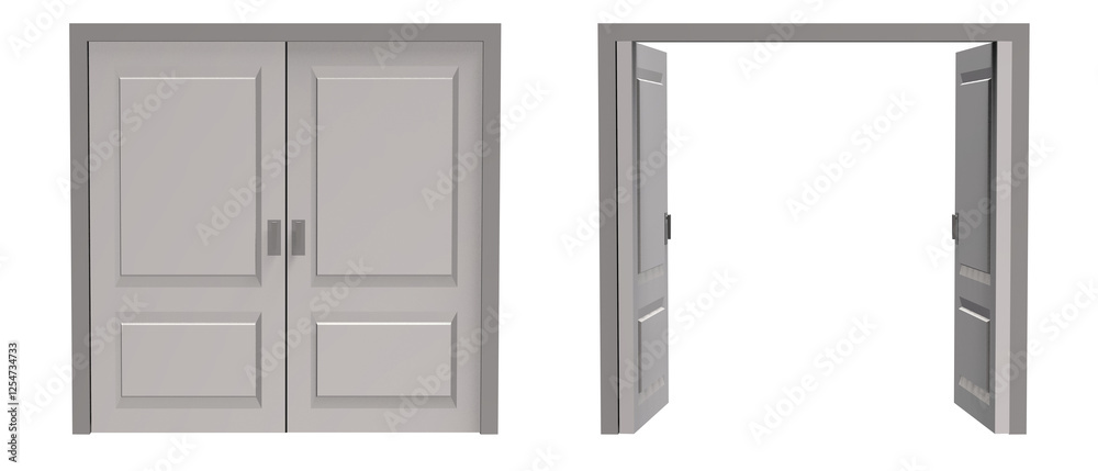 Open and Closed White Double Door 3D Render Open and Closed White Double Door 3D Render