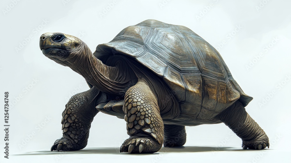Obraz premium A detailed full-body view of a tortoise, showcasing its textured shell, sturdy legs, and calm demeanor