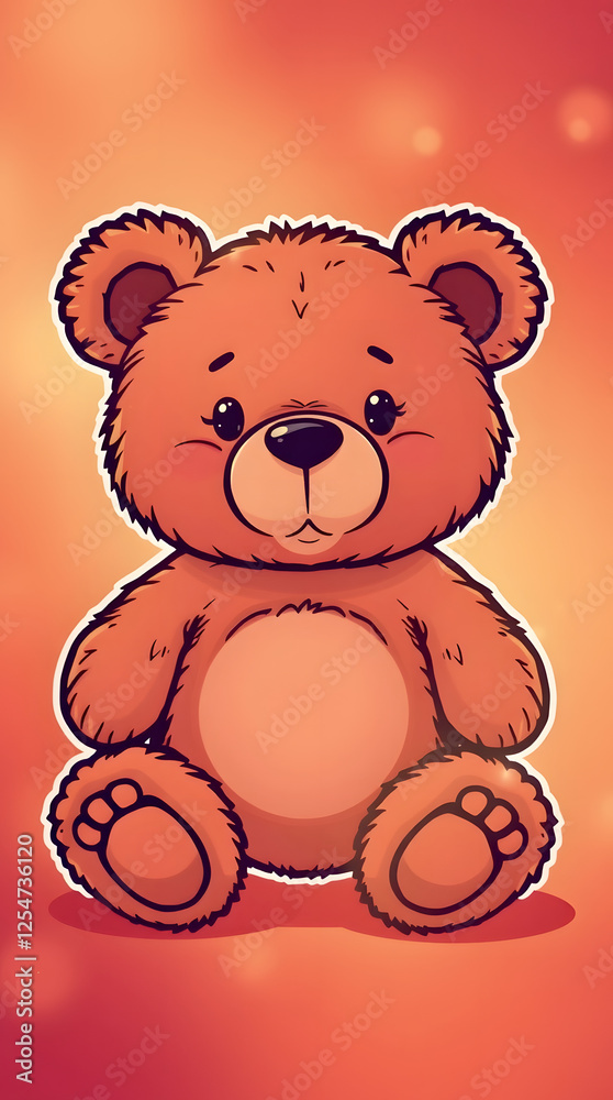 Fototapeta premium Cute cartoon bear character sitting on a colorful background with soft lighting and warm hues