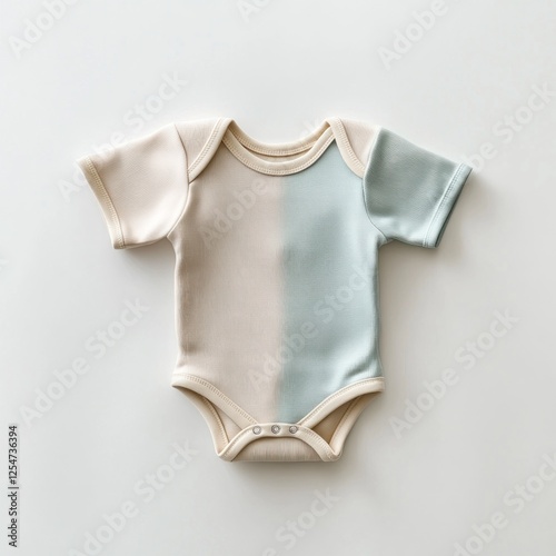 Baby's pastel two-tone bodysuit, neutral background, clothing shop photo