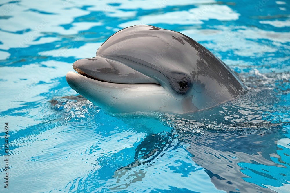 Naklejka premium A dolphin is swimming in a pool with a big smile on its face