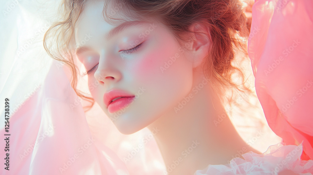 Fototapeta premium A woman with long hair and a pink dress