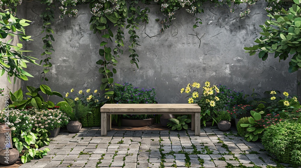 Obraz premium Modern backyard garden in home, feuturing beautiful sitting place