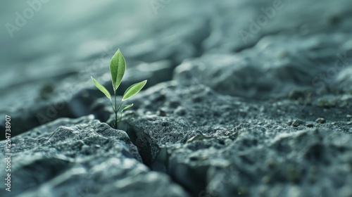 Obraz na płótnie Close-up of a small plant emerging from a crack in weathered concrete, symbolizing resilience and growth. w salonie