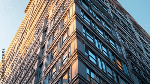 Modern corner building facade, city, daytime photo