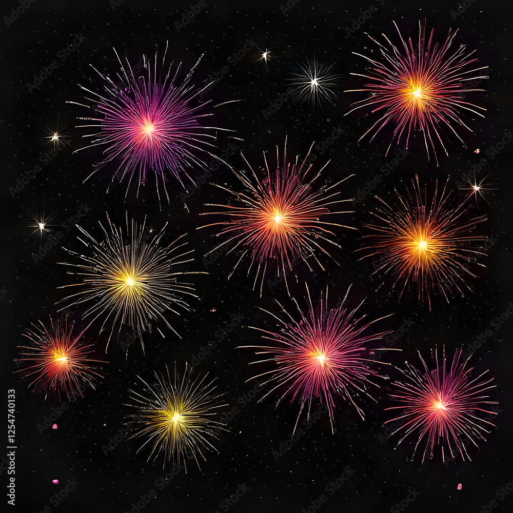 Fototapeta premium Neon glitter fireworks