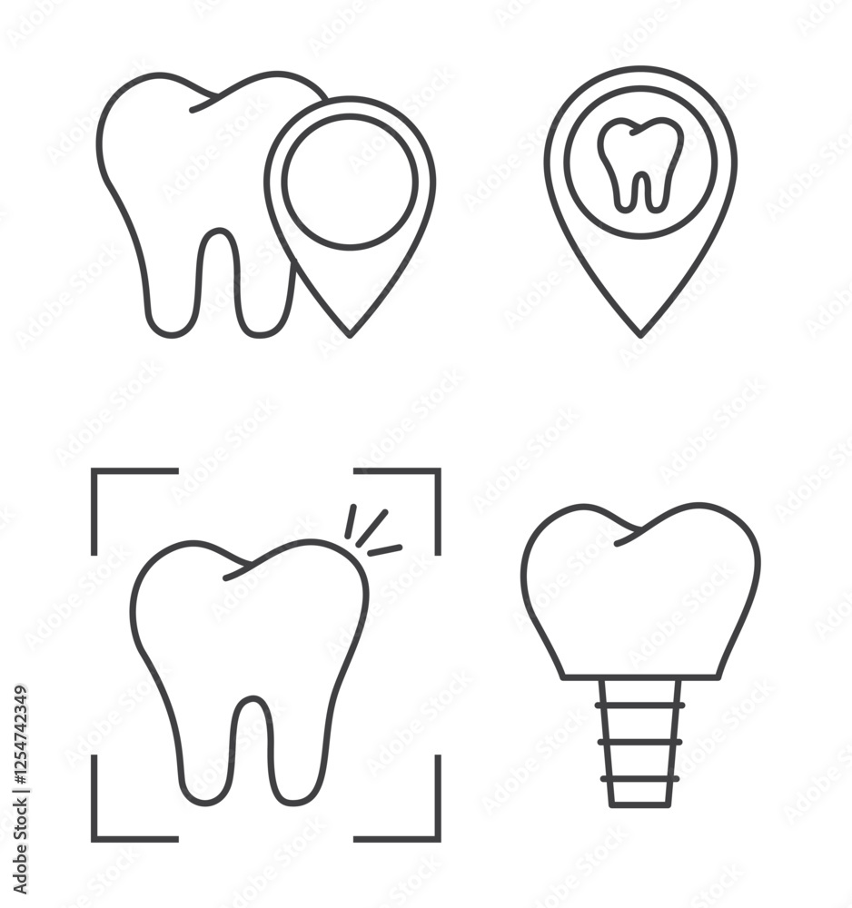 tooth dental implant outline icon set tooth dental implant outline icon set