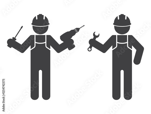 worker man with drill and wrench icon