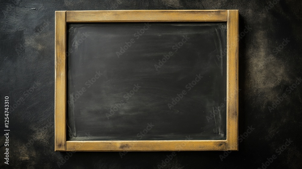 Blackboard with wooden frame on dark wall Blackboard with wooden frame on dark wall