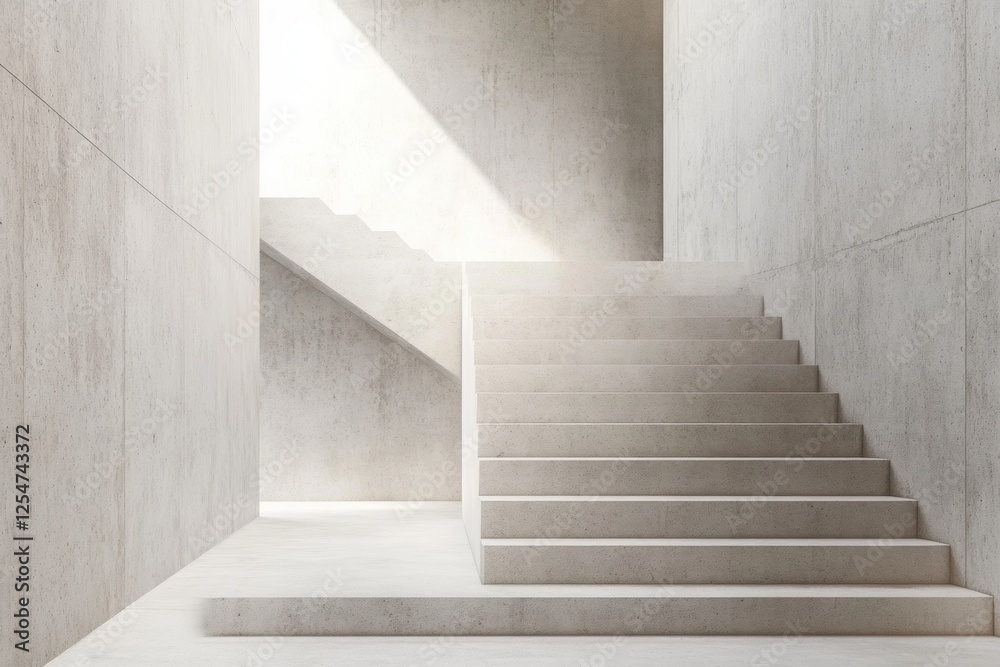 Fototapeta premium Minimalist concrete staircase design in modern architecture illuminated by natural light in a contemporary space. Generative AI