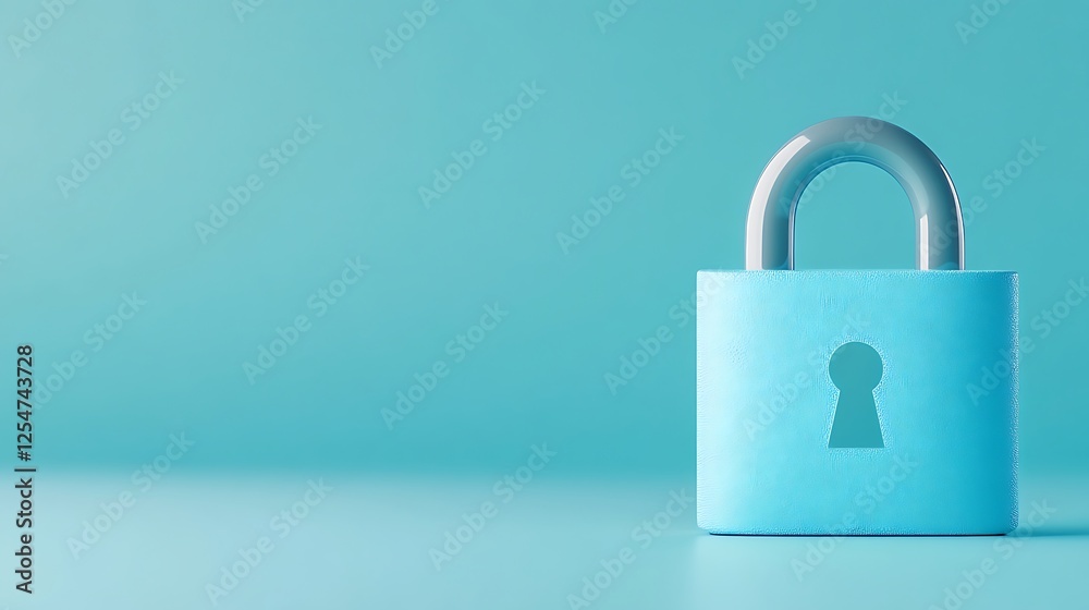 Blue padlock on a solid turquoise background symbolizing security, privacy, and protection of digital information Blue padlock on a solid turquoise background symbolizing security, privacy, and protection of digital information