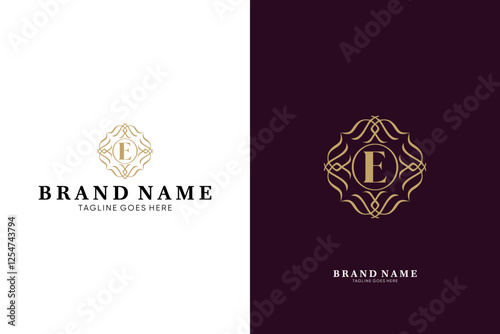 E letter logo with linear ornament luxury logo, emblem usable used for growing Business, Boutique, Identity, Beauty salon, Fashion, Jewelry, Hotel, Beauty products, Spa, etc. Vector illustration logo