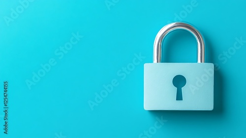 Blue Padlock with Metal Shackle Against Teal Background for Security and Protection Concepts